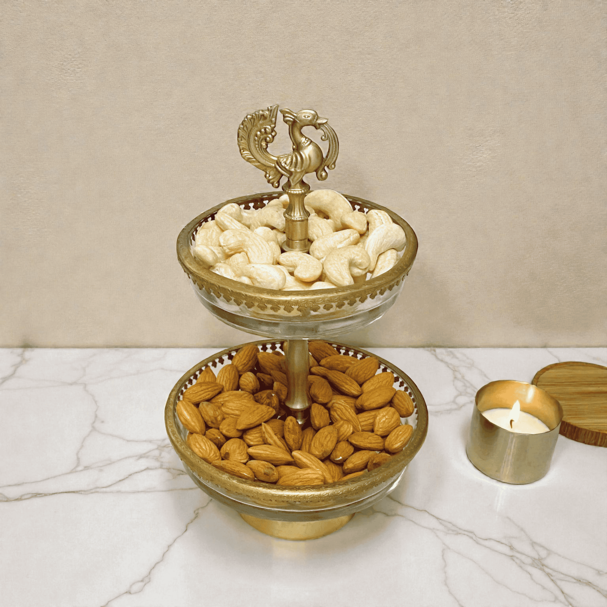 Brass Peacock Mini Server Stand