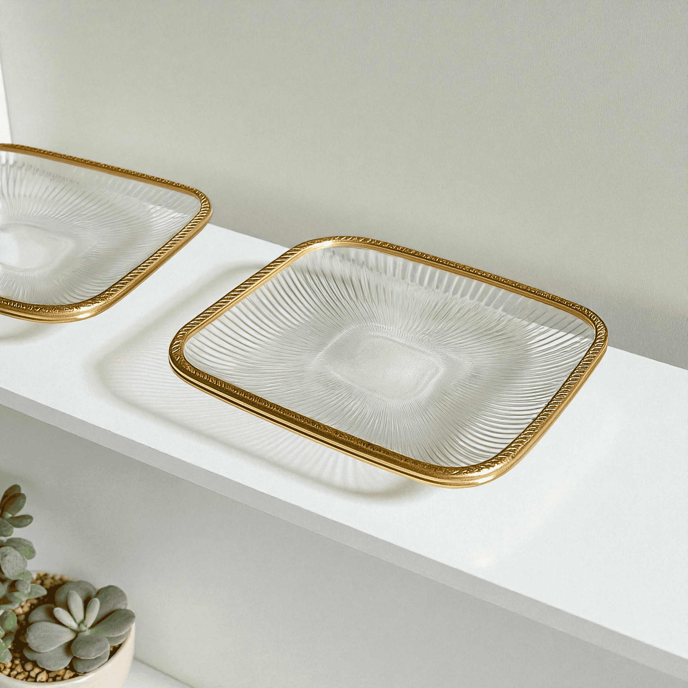 Brass-rimmed Snack Plates Set