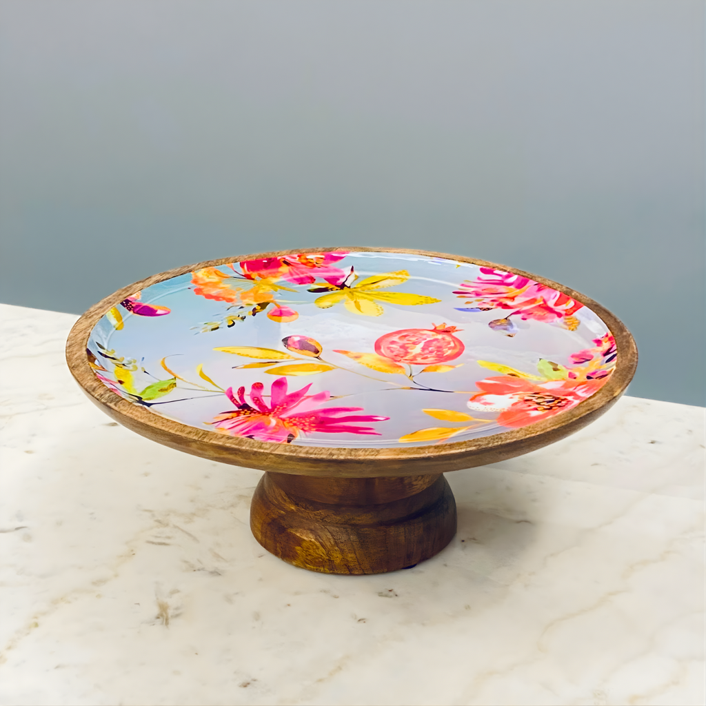 Floral Wooden Cake Stand - Large