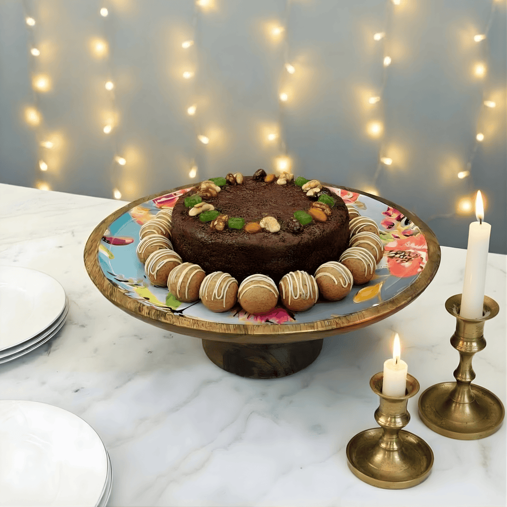 Floral Wooden Cake Stand - Large