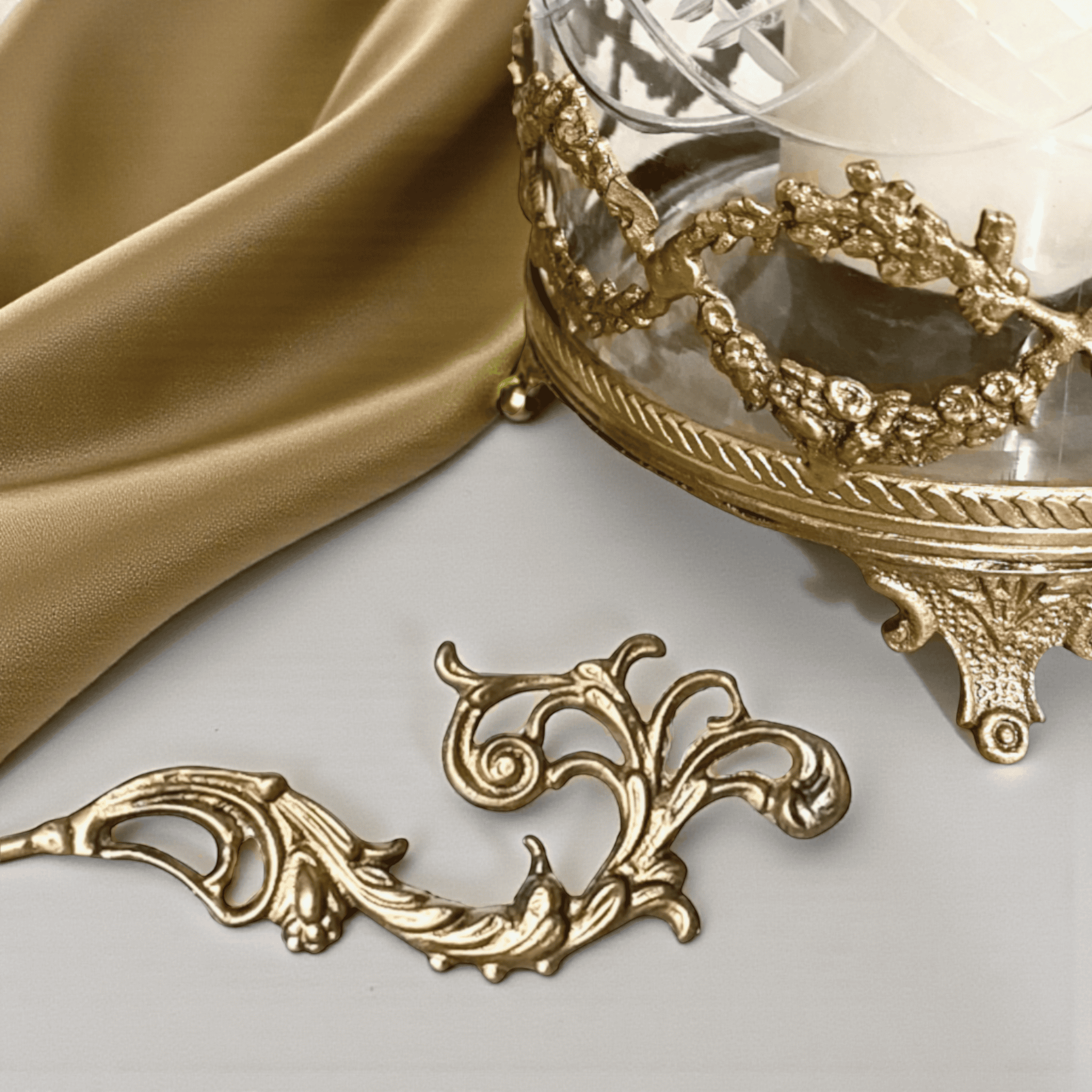 Victorian Brass Hurricane and Candle Snuffer Set