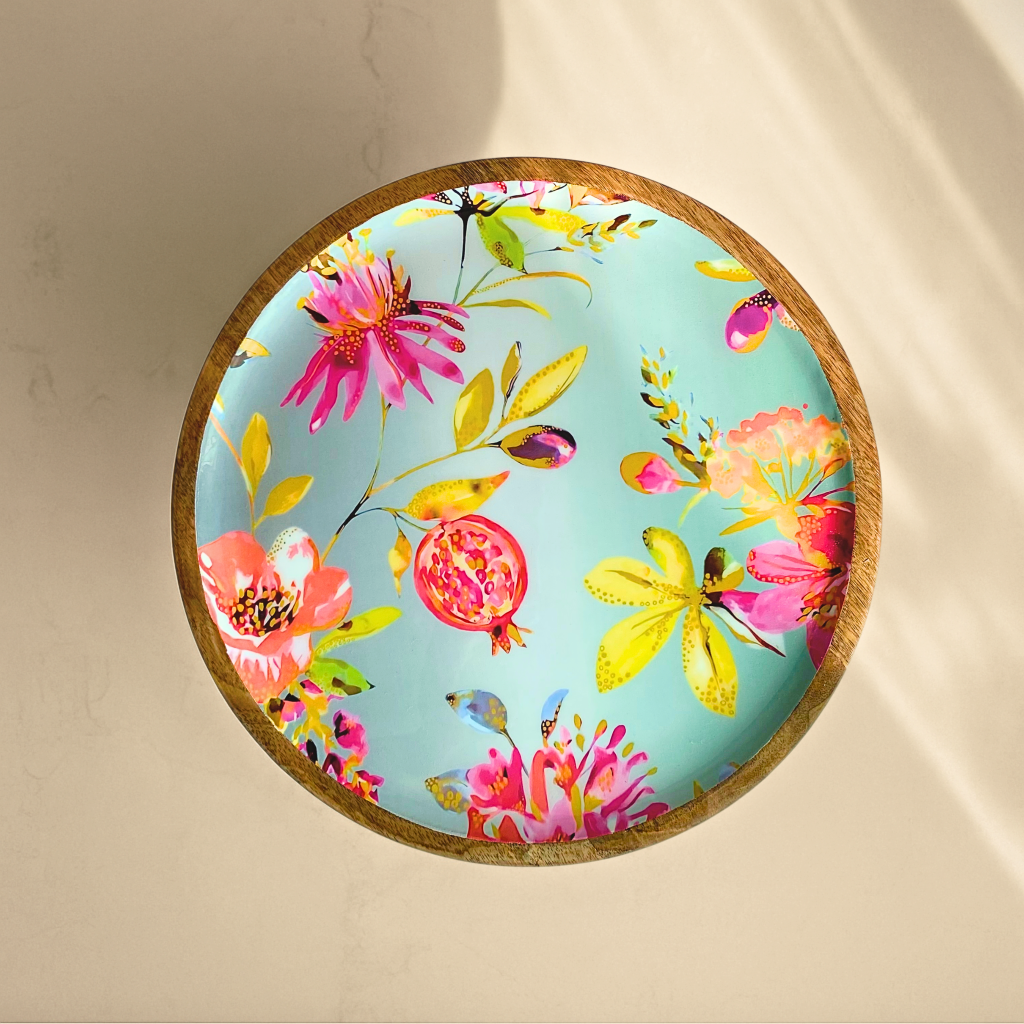 Floral Wooden Cake Stand - Large