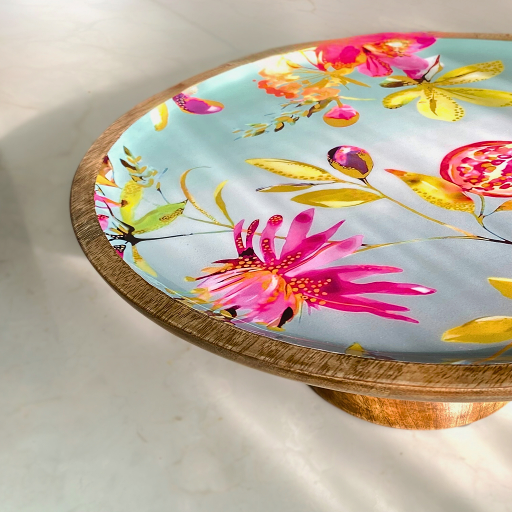 Floral Wooden Cake Stand - Large