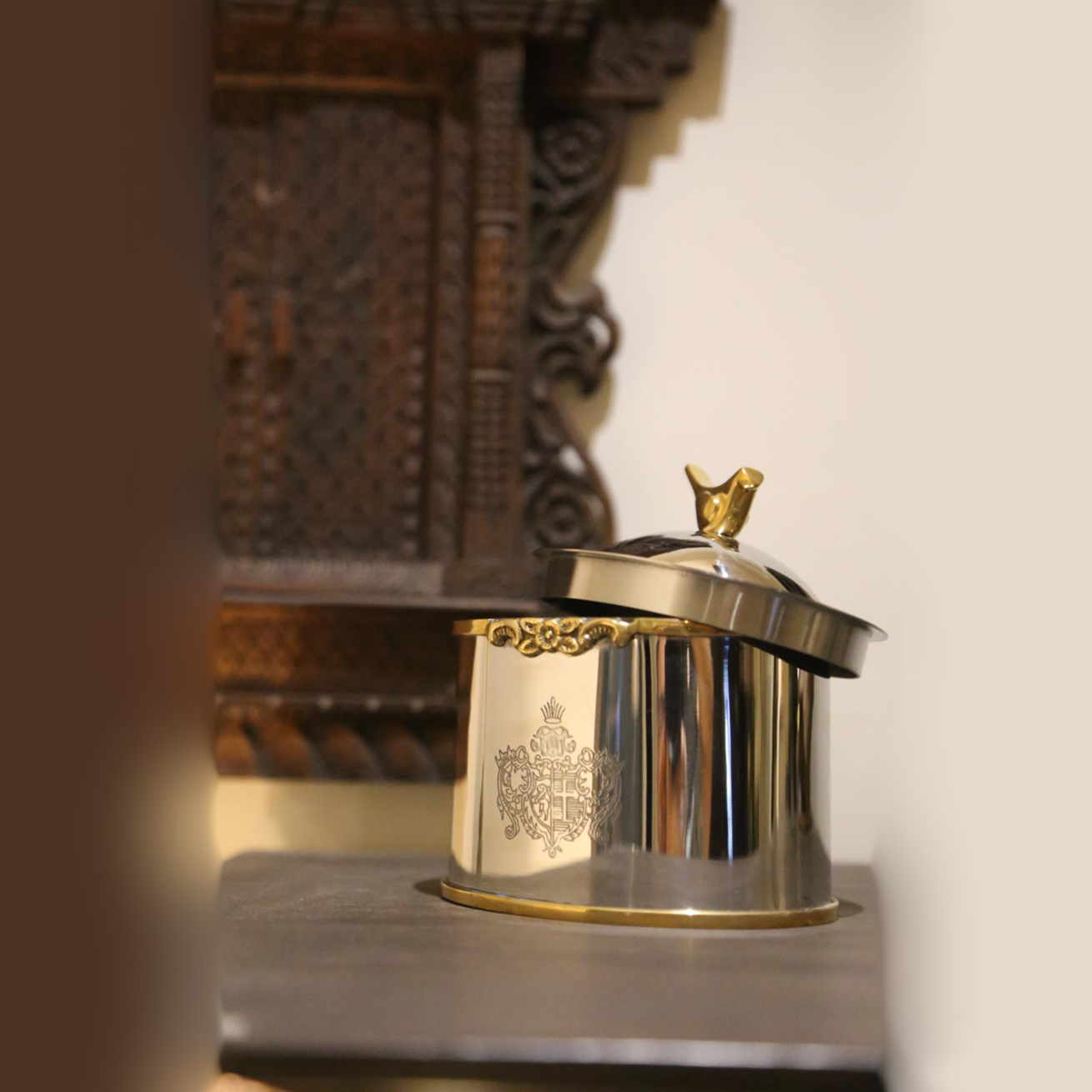 Oval Canister with Brass Bird Lid