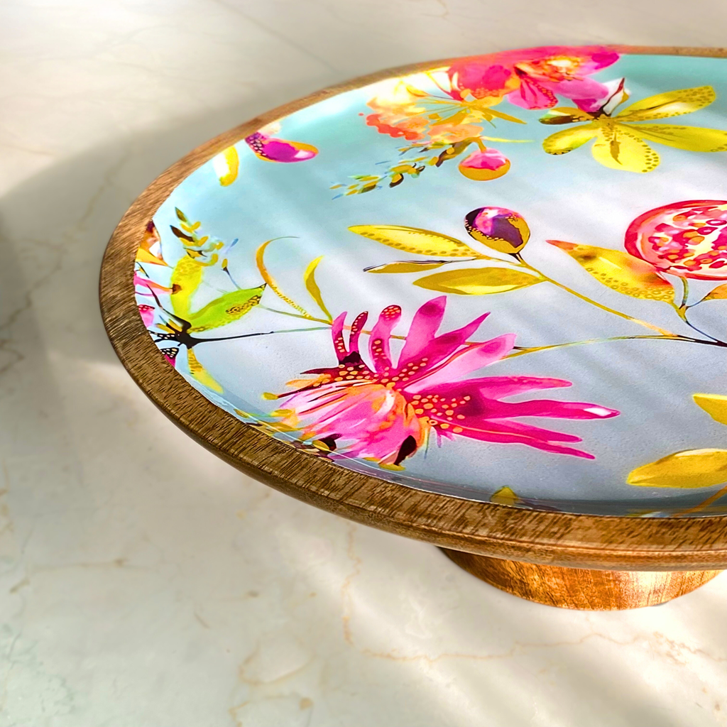 Floral Wooden Cake Stand - Large