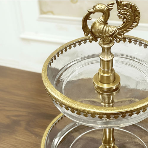Brass Peacock Two-Tier Serving Stand, 21 cm