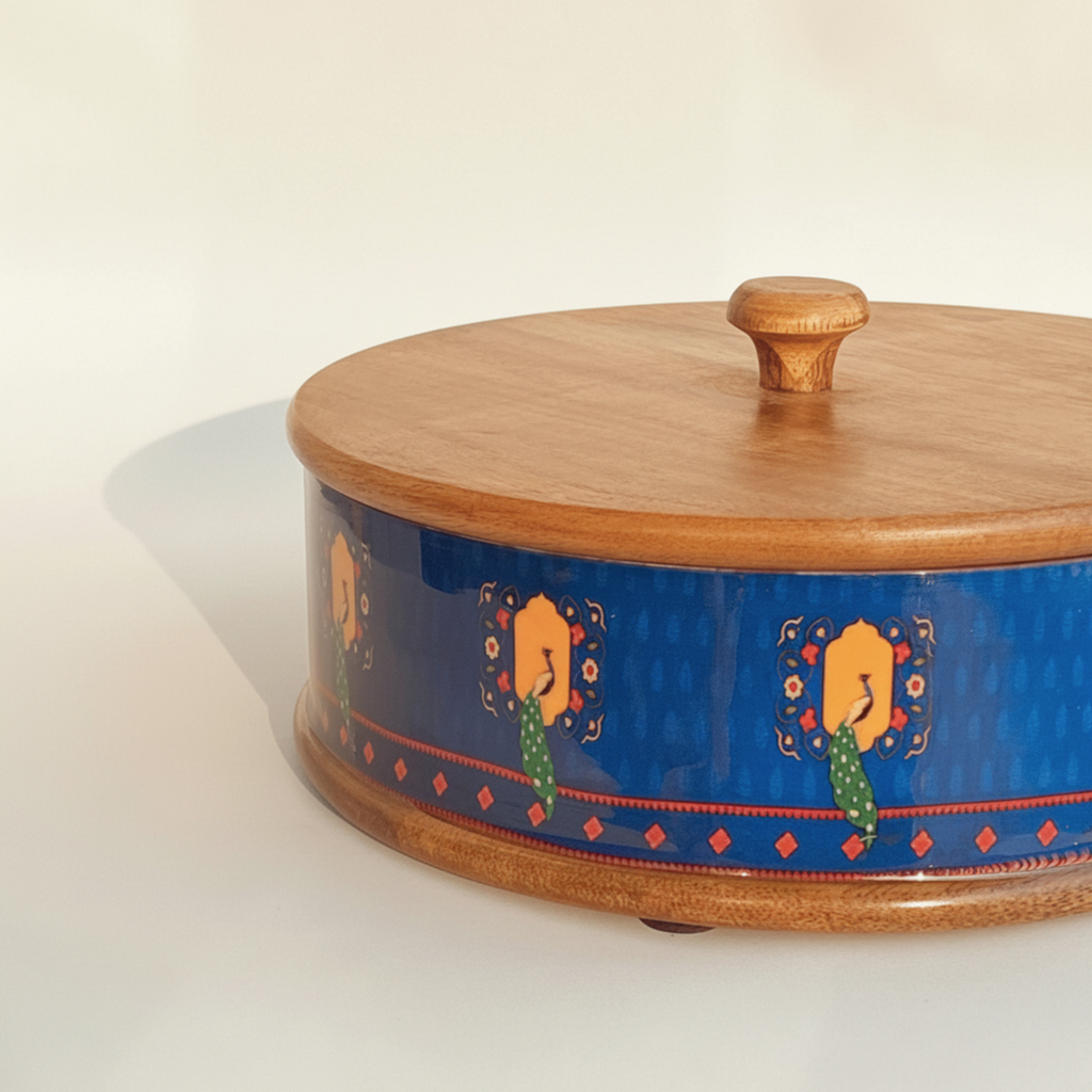 Wooden Roti Box - Peacock Decal