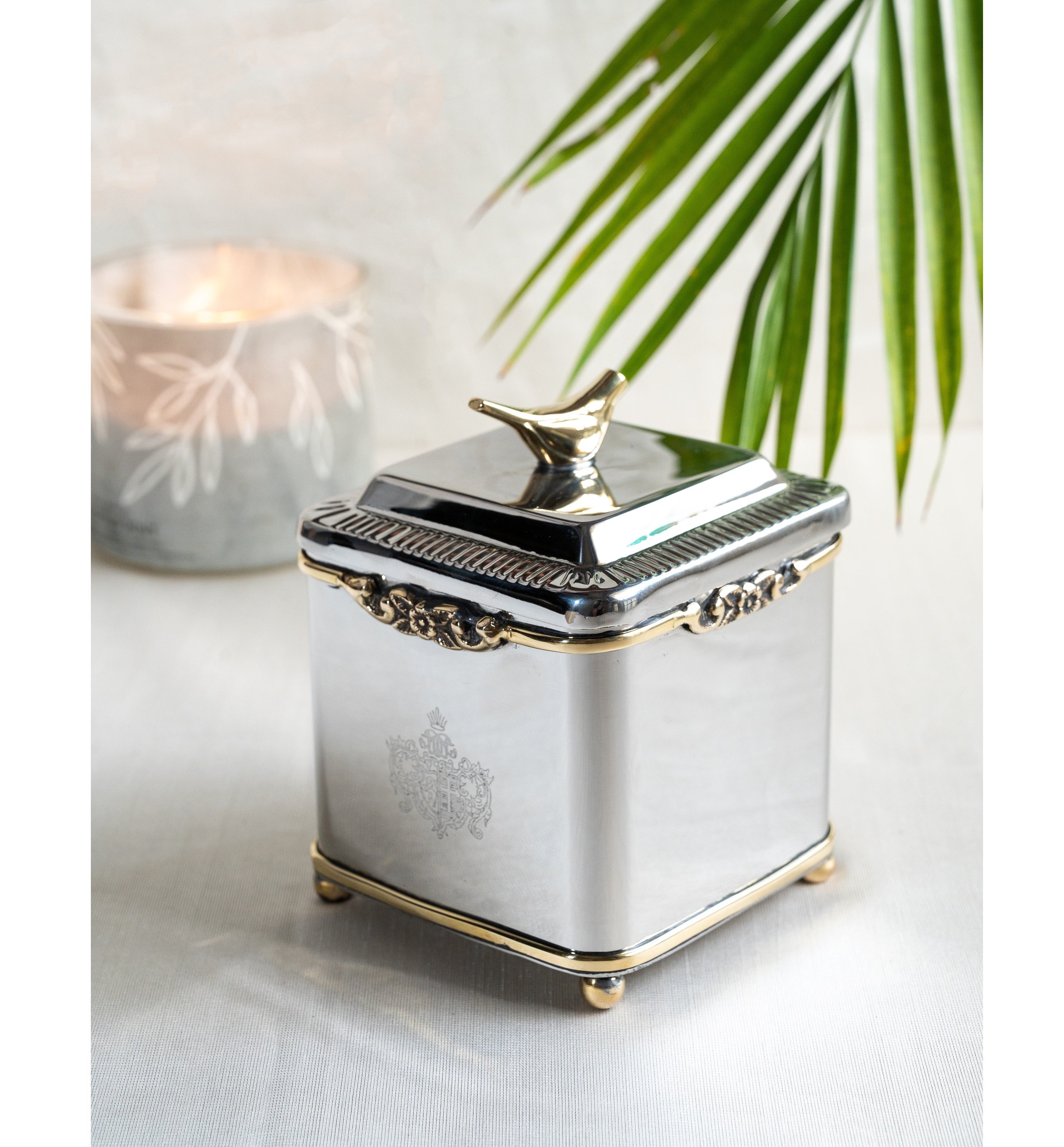 Designer bird canister cube used as elegant kitchen storage